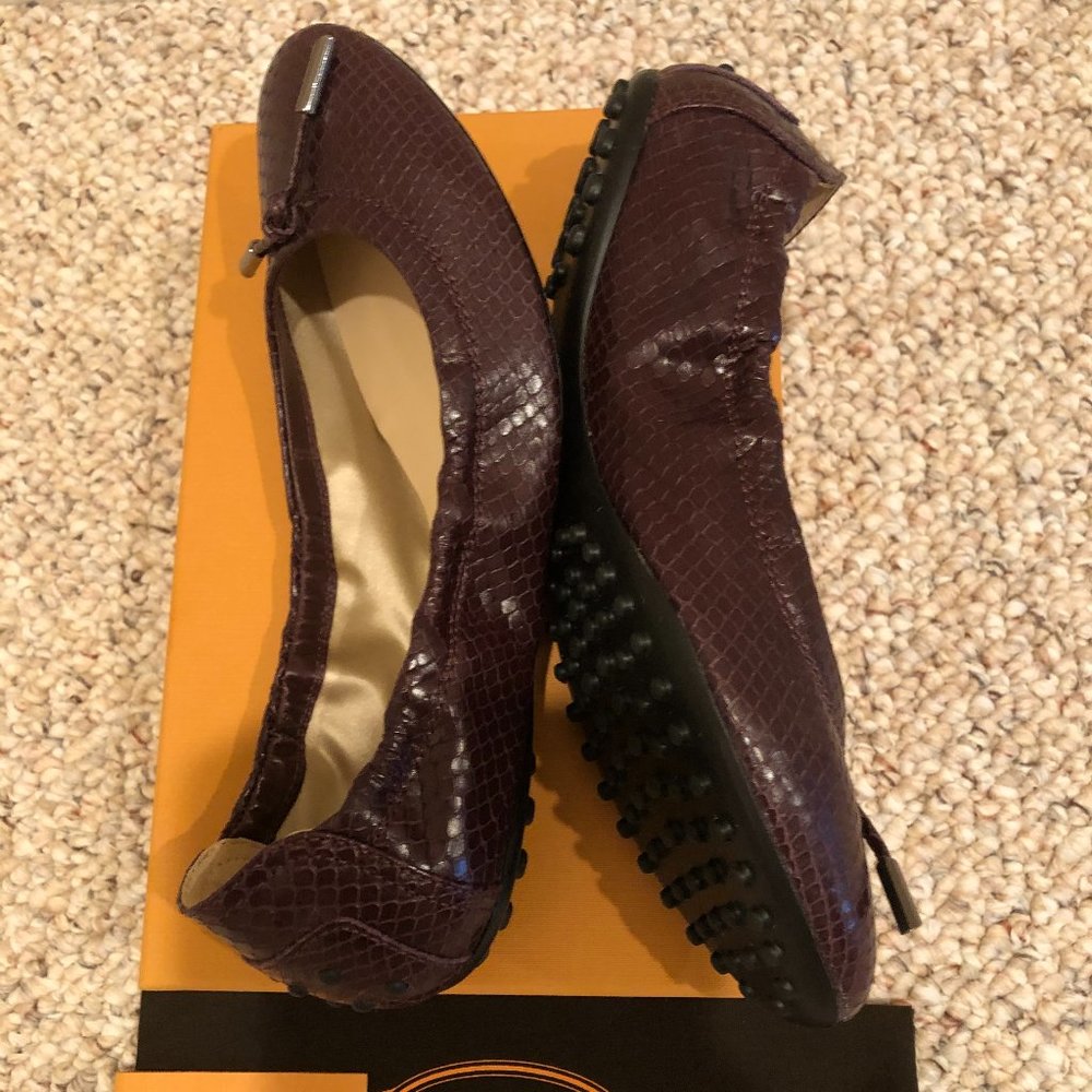 Tod's Python Embossed Leather Ladies Ballet Flat Size 8.5 - Picture 9 of 16